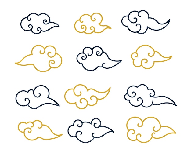 Collection of korean autumn clouds element design