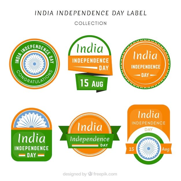 Raccolta di etichette con i colori della bandiera indiana