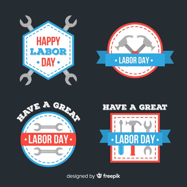Collection of labor day badges flat design
