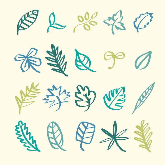 Collection of leaf doodles illustration