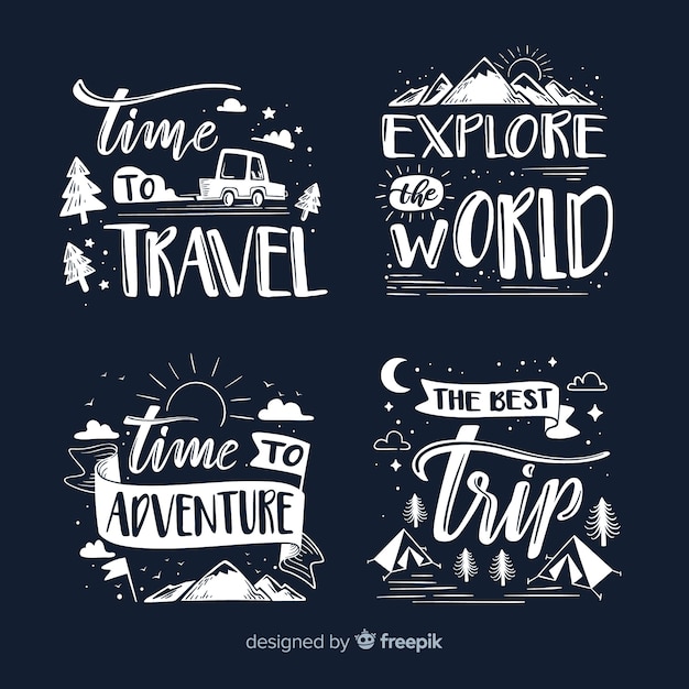 Vettore gratuito collezione di badge di viaggio lettering