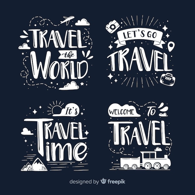 Vettore gratuito collezione di badge di viaggio lettering