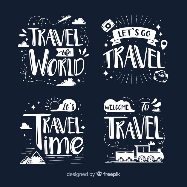 Collection of lettering travel badges