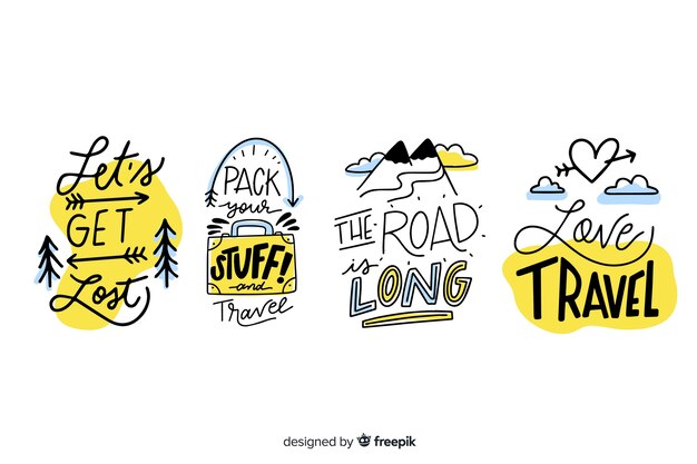 Collection of lettering travel badges