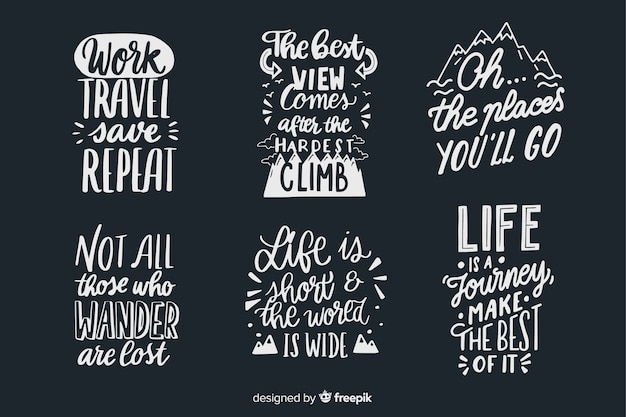 Vettore gratuito collezione di badge di viaggio lettering