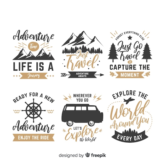 Collection of lettering travel badges