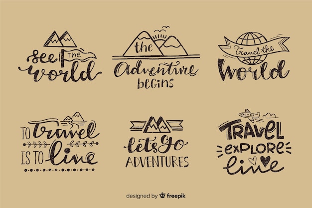 Collezione di badge di viaggio lettering