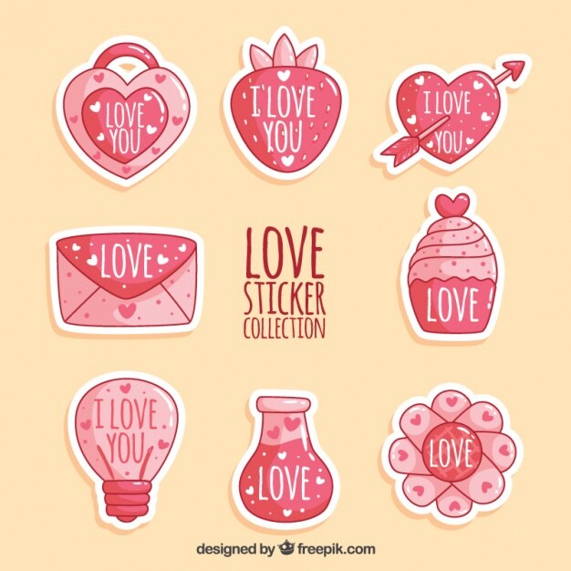 Raccolta di belle mano disegnato stickers amore