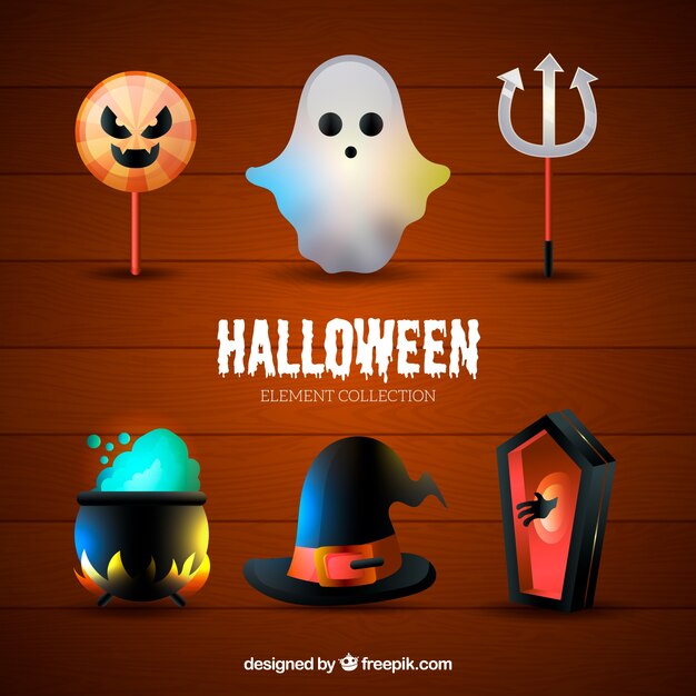 Collection of main decorative attributes of halloween