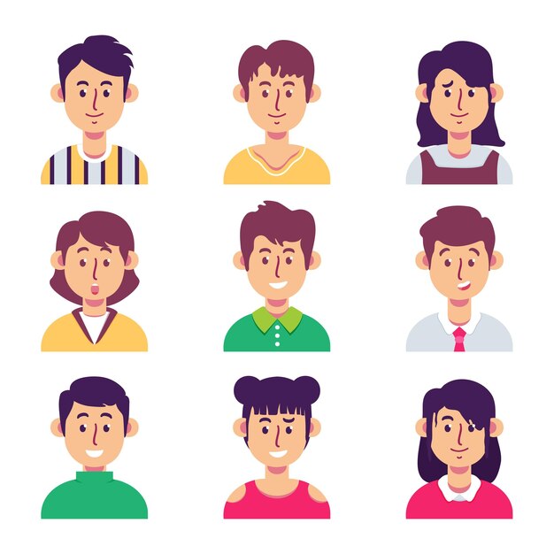 Collection of male and female avatars portraits in a round icon communication people web feedback chat Vector illustration
