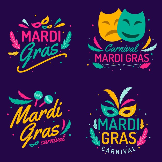 Collection of mardi gras labels