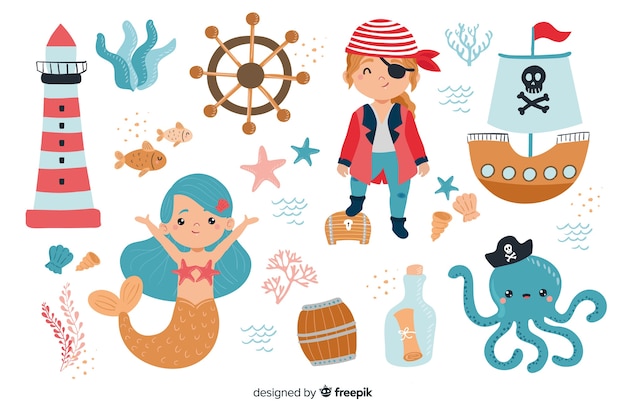 Collection of marine life characters