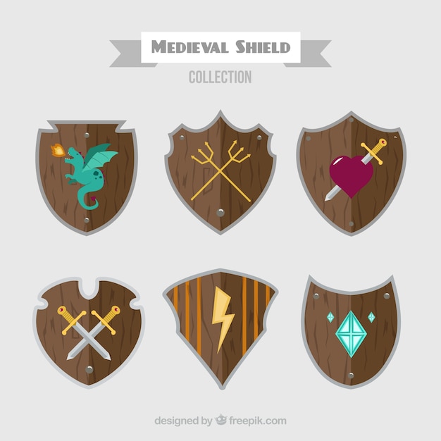 Free vector collection of medieval wooden shields