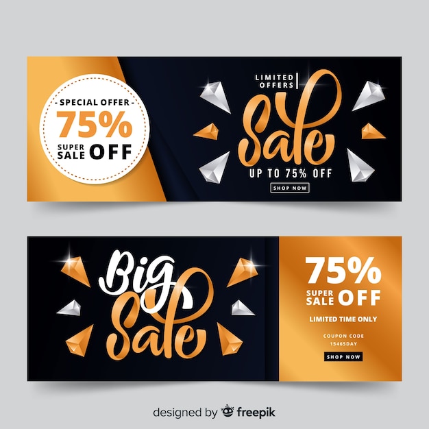 Free vector collection of metallic orange banners