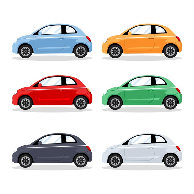 Collection of mini car cartoon flat vector illustration