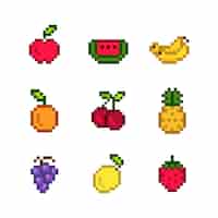 Free vector collection of mixed pixelated fruits