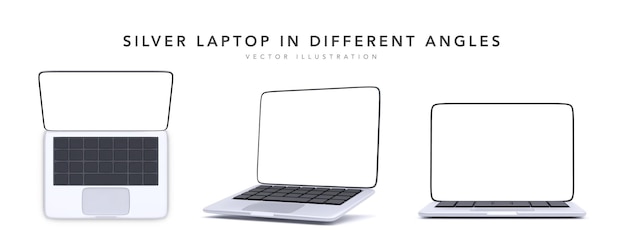 은색의 실제 노트북 모형을 수집합니다. 모형 일반 장치 세트입니다. 프레젠테이션용 템플릿 노트북입니다.