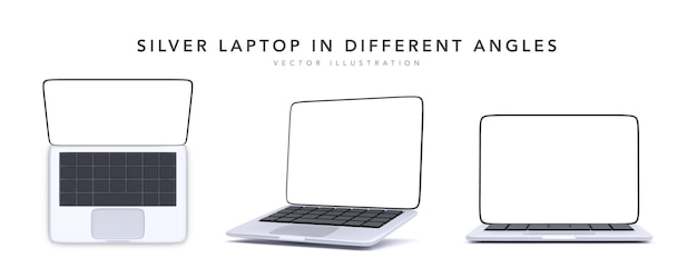 Collection mock-ups of realistic laptops in silver color. Set of mockups generic device. Template laptop for presentation.