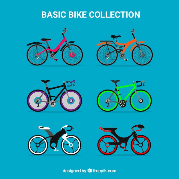 Collezione di biciclette moderne in design piatto