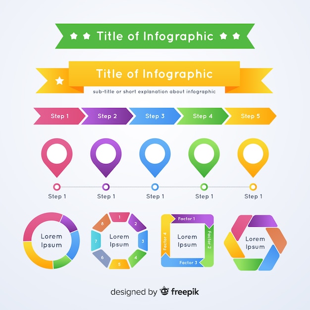 Free vector collection of modern colorful infographic elements