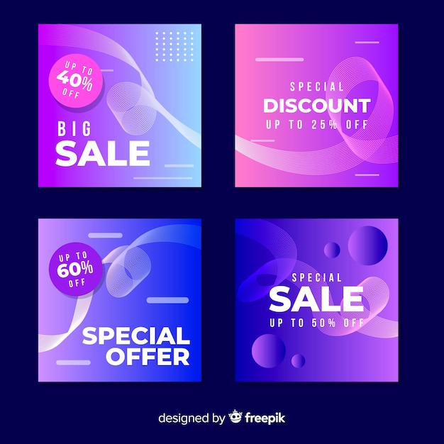 Collection of modern gradient sale banners for social media