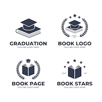 Collection of monochrome flat design book logo