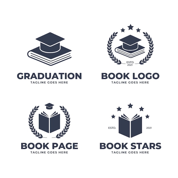 Free vector collection of monochrome flat design book logo