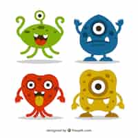 Free vector collection of monsters in four colors
