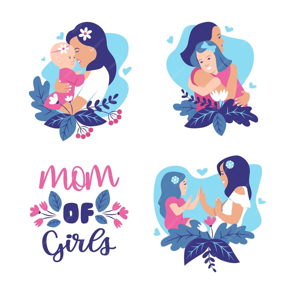 Premium Vector | The collection mother and daughter hugs in love with