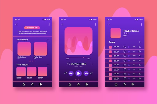 Free vector collection of music player app interface