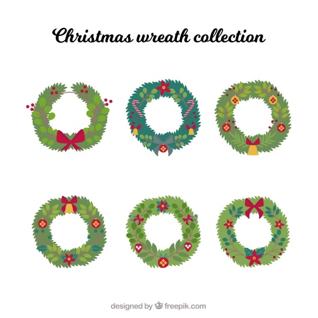 Collection of natural hand-drawn christmas wreaths