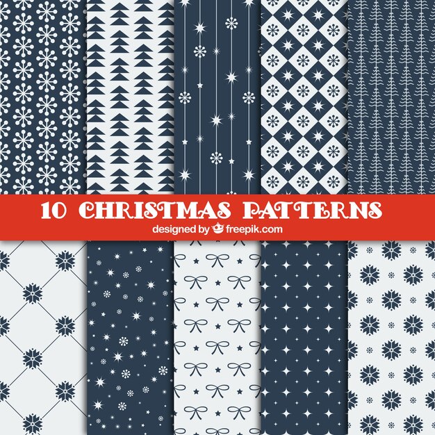 Collection of navy blue christmas patterns