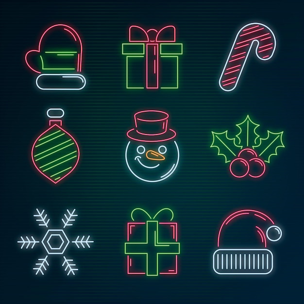 Collection of neon christmas elements