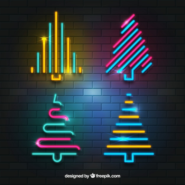 Collection of neon christmas trees