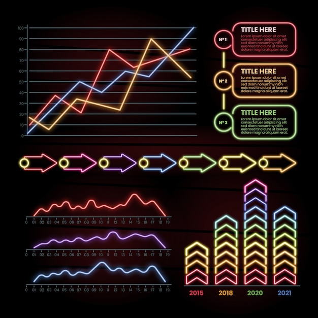 Vettore gratuito raccolta di infografica al neon