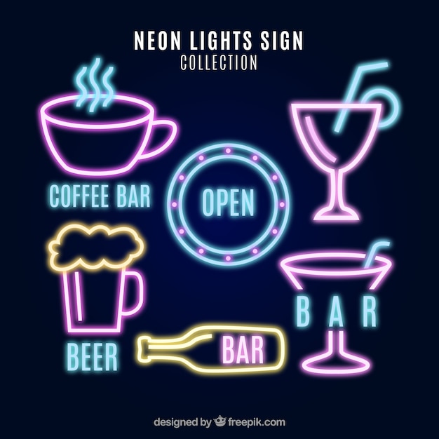 Free vector collection of neon lights signs with pink details