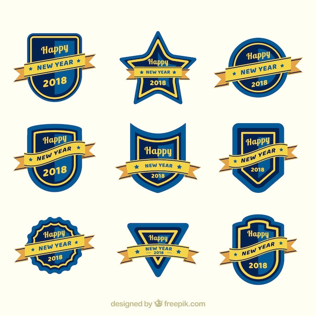 Free vector collection of new year badges of different shapes