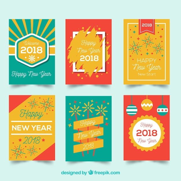 Collection of new year greeting cards in bright colours