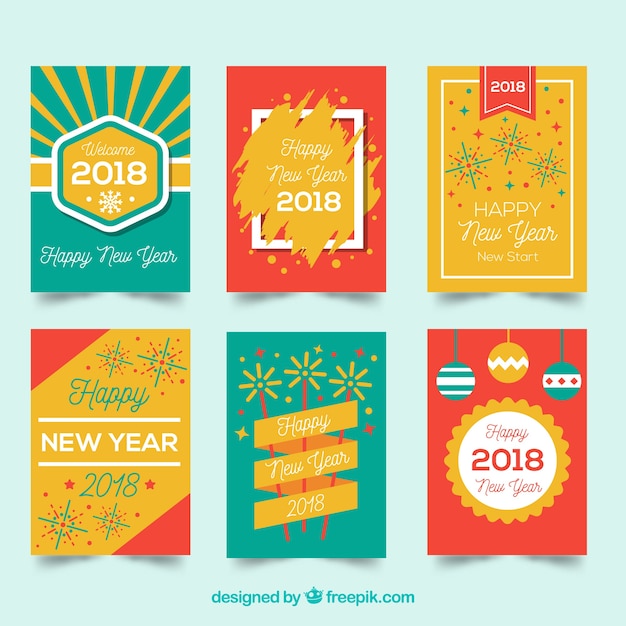 밝은 색상의 새해 인사말 카드 컬렉션