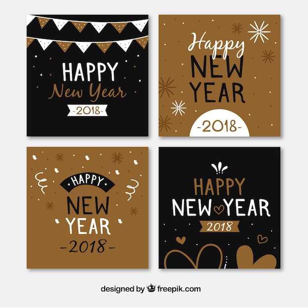Free vector collection of new year greeting cards in brown and black