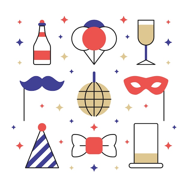 Collection of new year party element in flat design