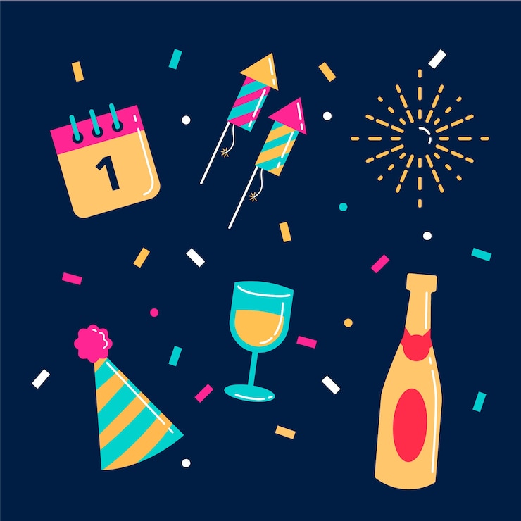 Free Vector collection of new year party element in flat design