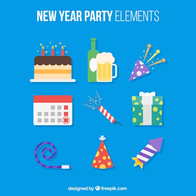 Collection of new year party elements in flat design