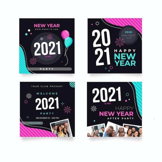 Free vector collection of new year social media posts