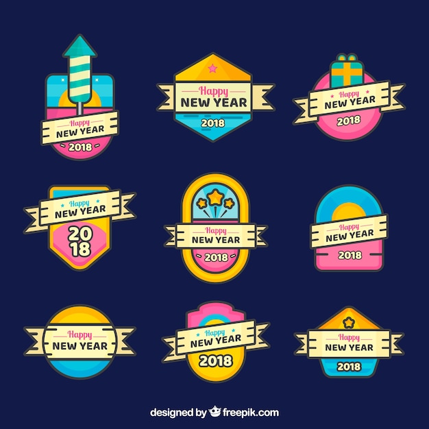 Free vector collection of new year stickers in bright colours