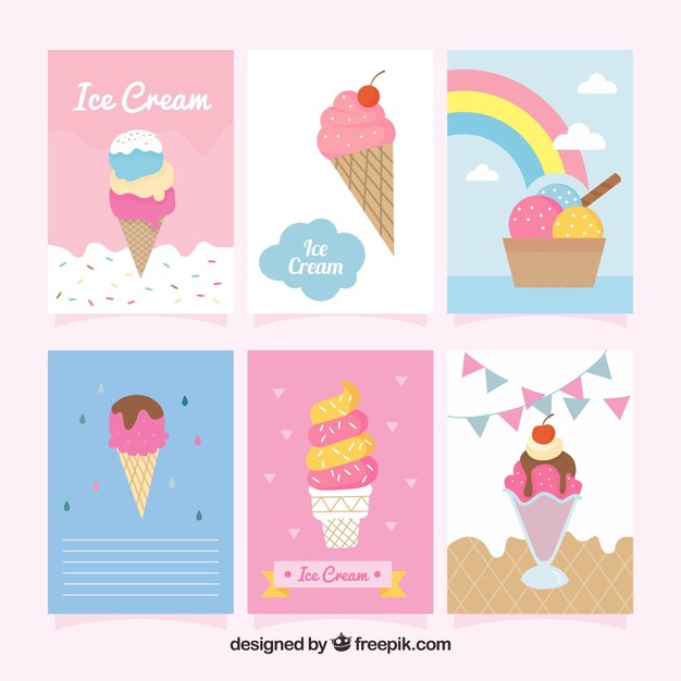 アイスクリームとパステルカラーの素敵なカードのコレクション