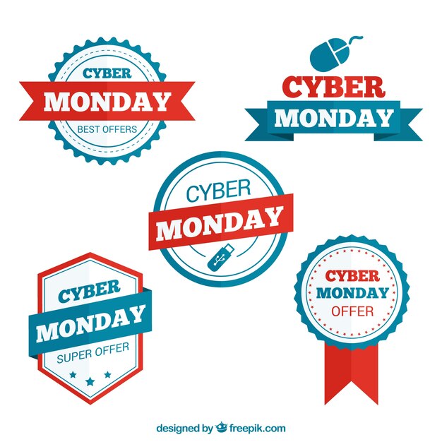 Collection of nice cyber monday badges with red details