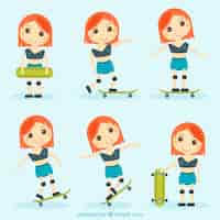 Free vector collection of nice girl and skateboard