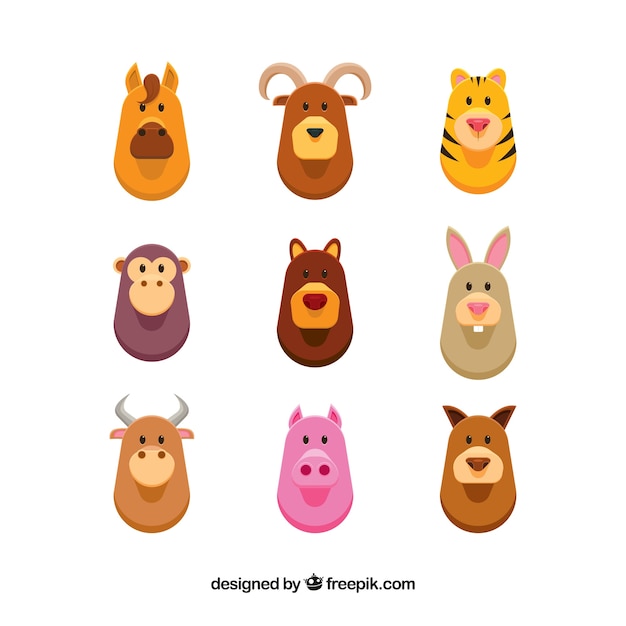 Free vector collection of nine animals in flat design