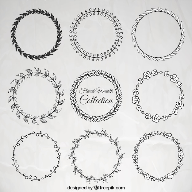 Collection of nine floral wreaths with different styles